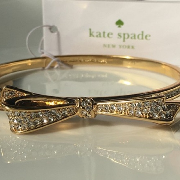 Authentic Kate Spade gold bow bangle pave bracelet - Picture 1 of 6